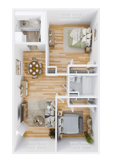 Floor plan for 2 beds, 1 bath, 780 sqft